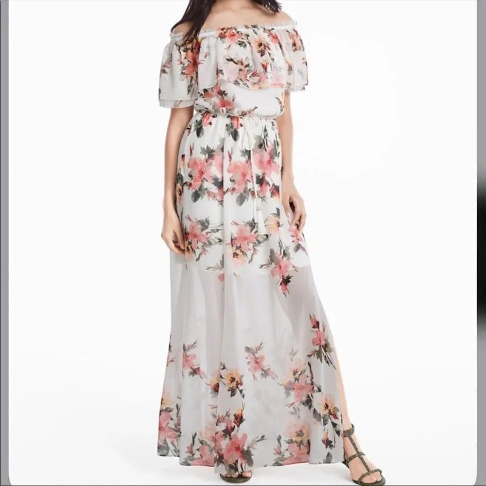 WHBM floral boho Maxi dress size xl off the shoulder long length